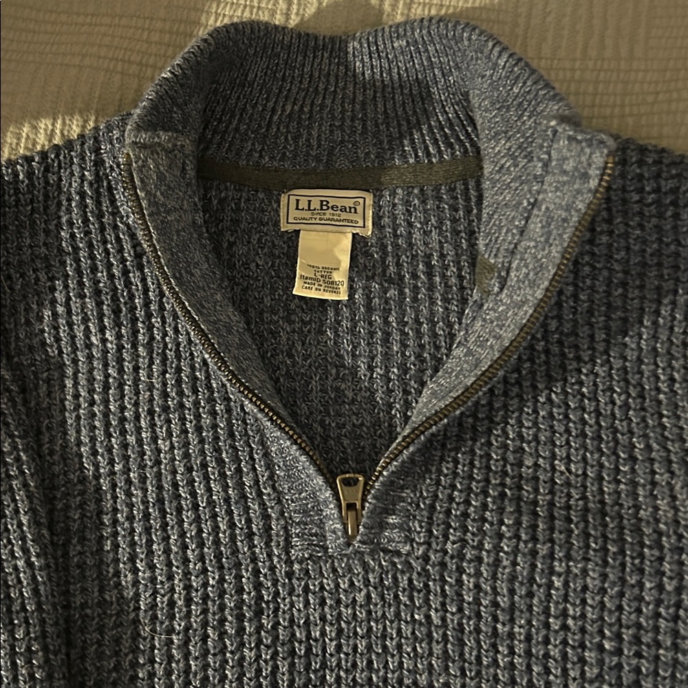 L.L. Bean Men's Heathered Blue Zip-Up Sweater